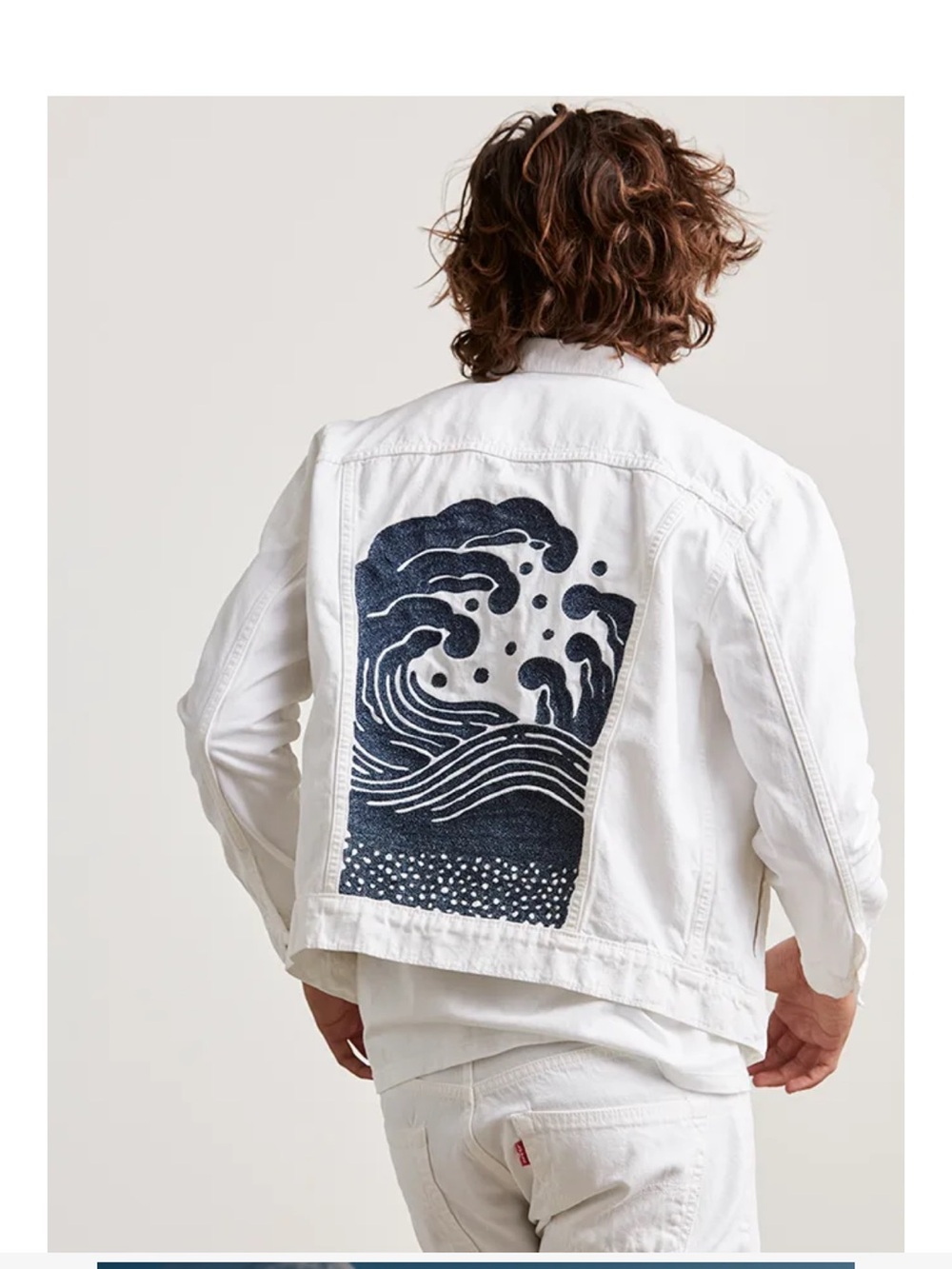 Rare Levi's x Outerknown Embroidered Wave White Trucker Jacket